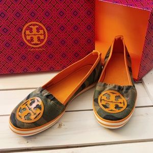 Tory Burch Limited Edition Camo & Orange Slip on